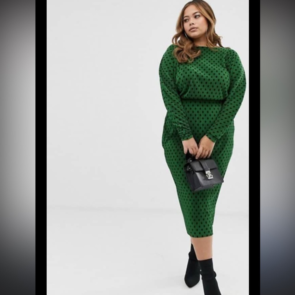 ASOS Green Long Sleeve Polka Dot Dress